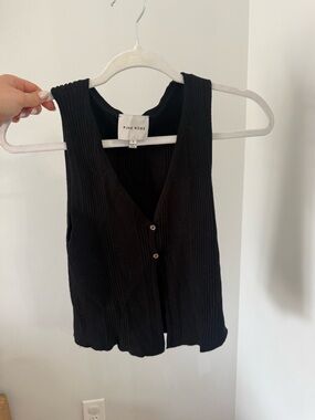 Pink Rose Black Ribbed Button-Front Tank Top size L